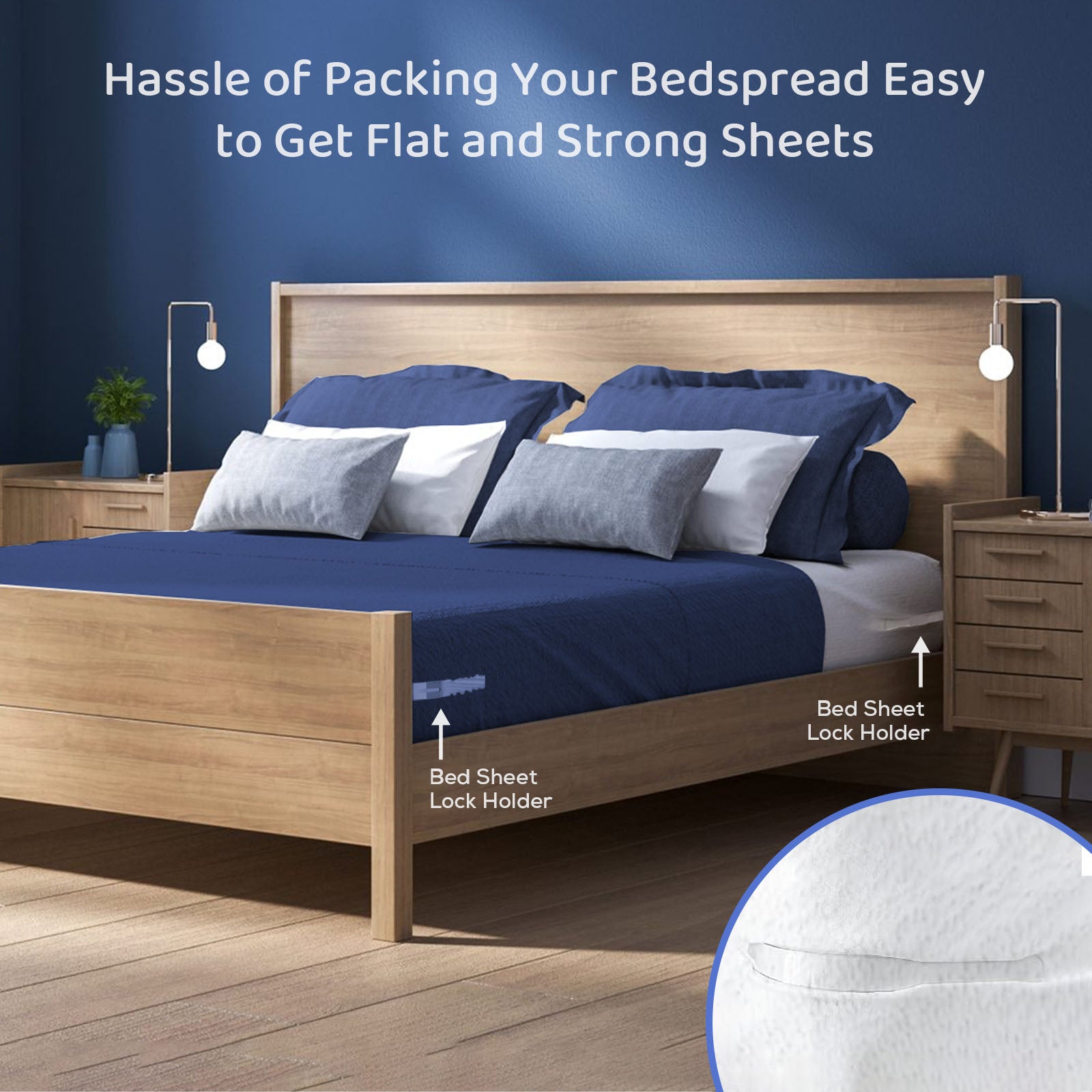 Lock Bed Sheet Holders for Bed Corners Set of 4, Secure Bed Sheets Firmly in Place for No More Loose Sheets, Fits All Sheet Sizes, White