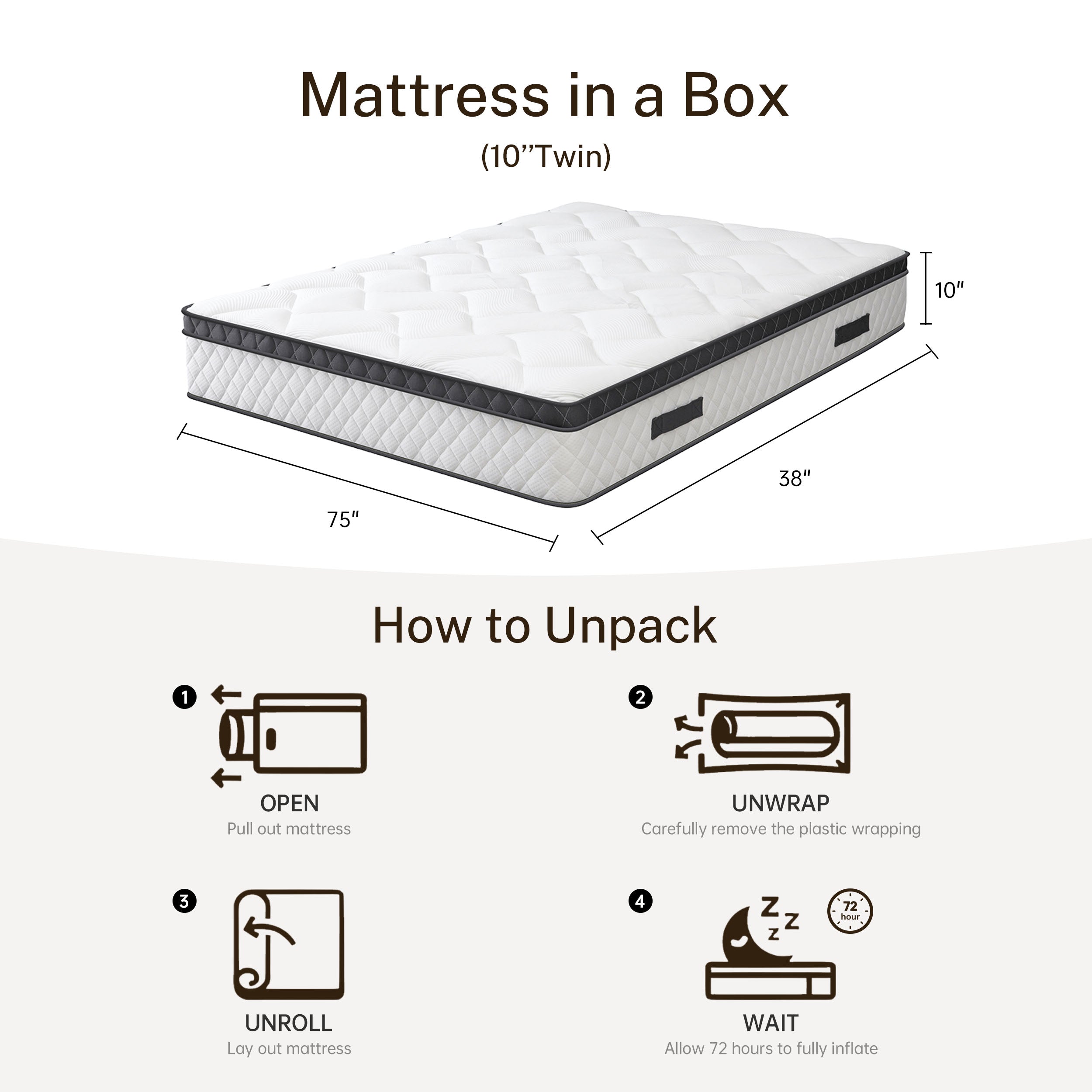 Blinddarm Twin Size Memory Foam Mattress, 10 Inch Hybrid Mattress in a Box with Pressure Relief, Individually Wrapped Coils, Medium Firm Support, CertiPUR-US Certified
