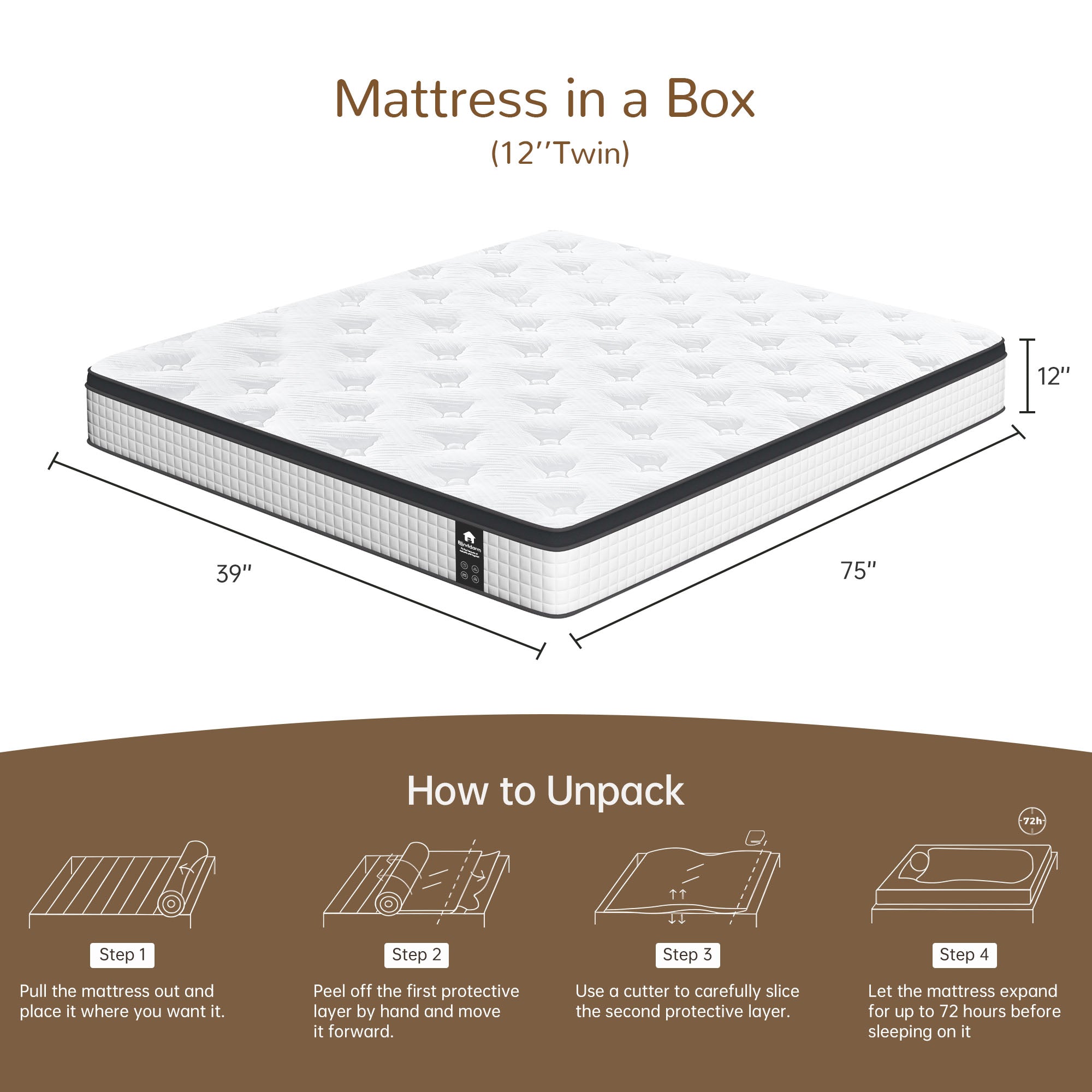 Twin Mattress, 12 Inch Twin Size Mattress in a Box, Hybrid Mattress with Memory Foam, Individual Pocket Spring for Motion Isolation, Pressure Relief, Twin Bed Mattress Soft, Medium Firm