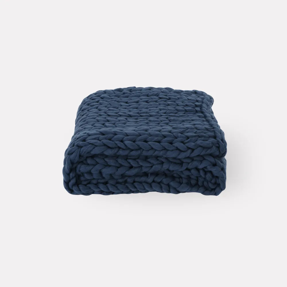 Blinddarm Chunky Knit Blanket Throw 50"x60", 100% Hand Knit Chenille Throw Blanket Reversible Design for Sofa & Home Decor, Royal Blue