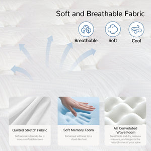 Blinddarm 12" Hybrid Memory Foam Mattress, Medium Firmness, Mattress in A Box, CertiPUR-US - Blinddarm