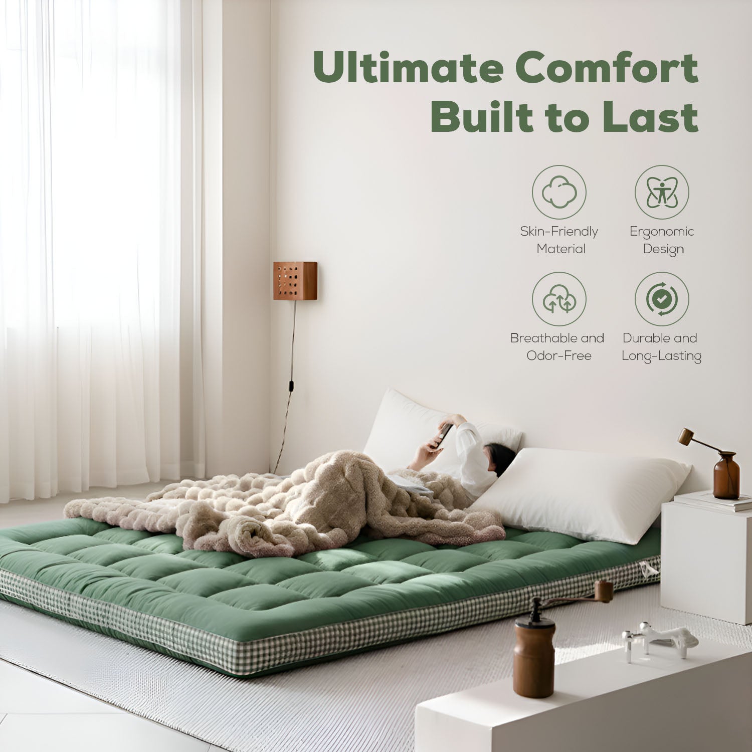 Blinddarm Foldable Bed Mattress Japanese Floor Futon Mattress Portable Tatami Mat Sleeping Pad for Guest Room Dormitory