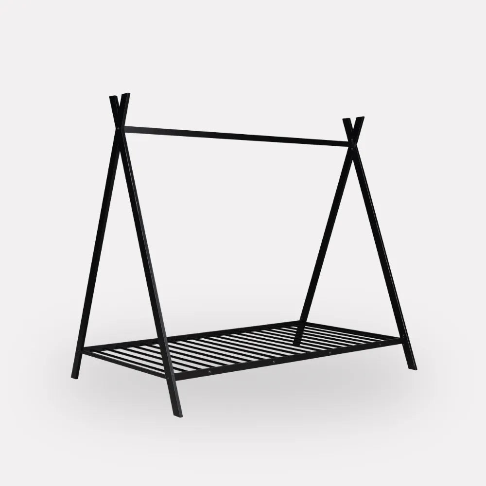 Bilddarm Twin Size Floor Bed Frame for Kids, Metal Montessori Floor Bed, Twin House Bed for Kids Girls Boys, Twin Tent Beds, Black