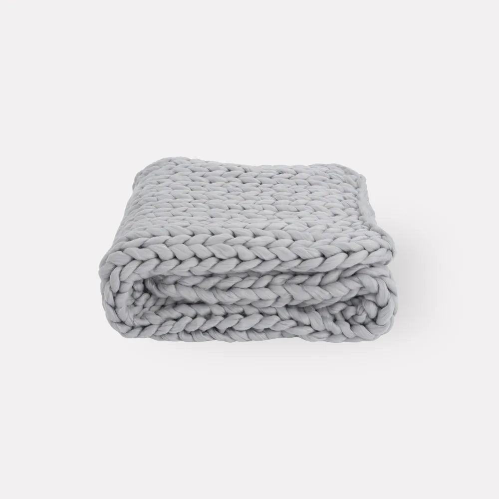 Blinddarm Chunky Knit Blanket Throw 50"x60", 100% Hand Knit Chenille Throw Blanket Reversible Design for Sofa & Home Decor, Light Gray
