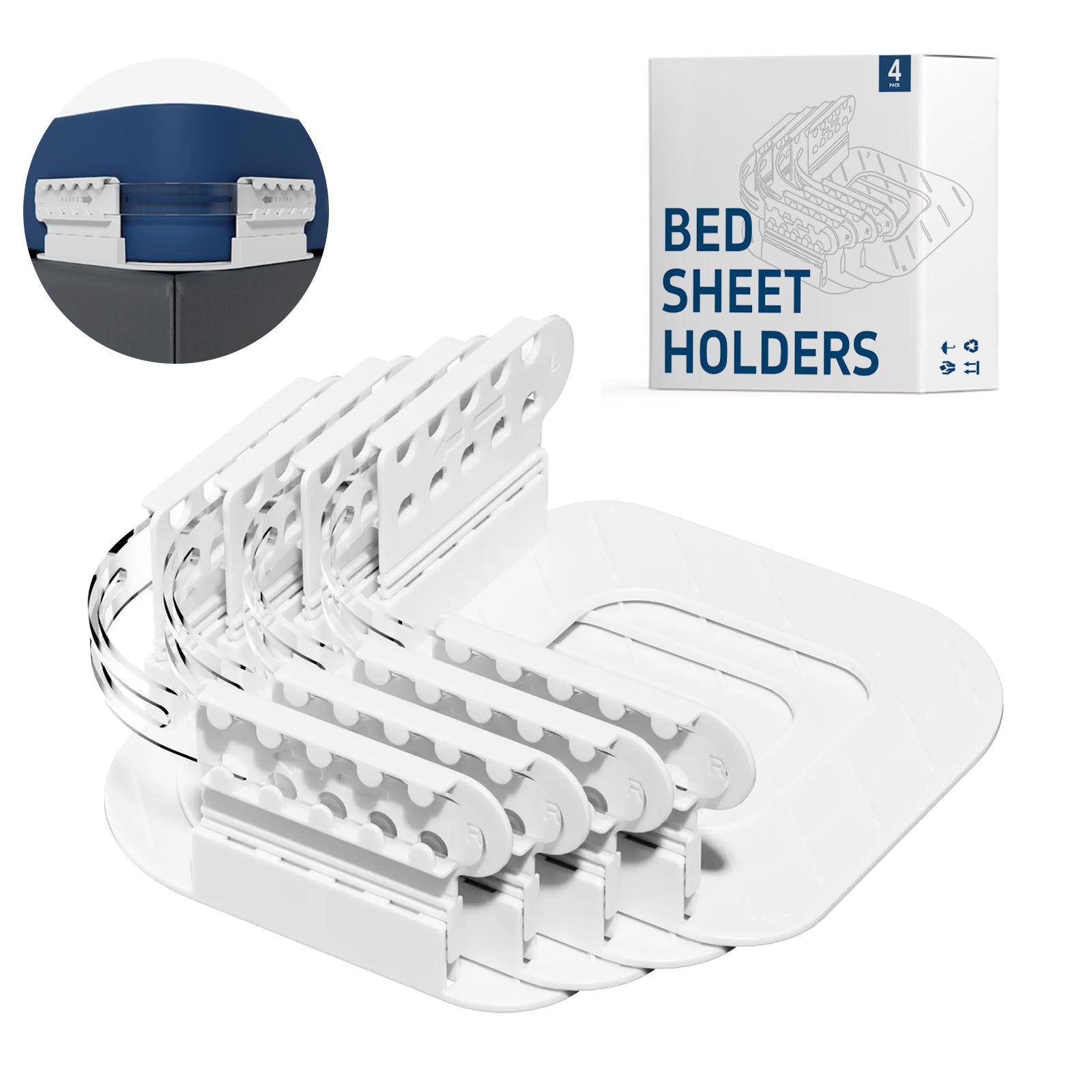 Lock Bed Sheet Holders for Bed Corners Set of 4, Secure Bed Sheets Firmly in Place for No More Loose Sheets, Fits All Sheet Sizes, White