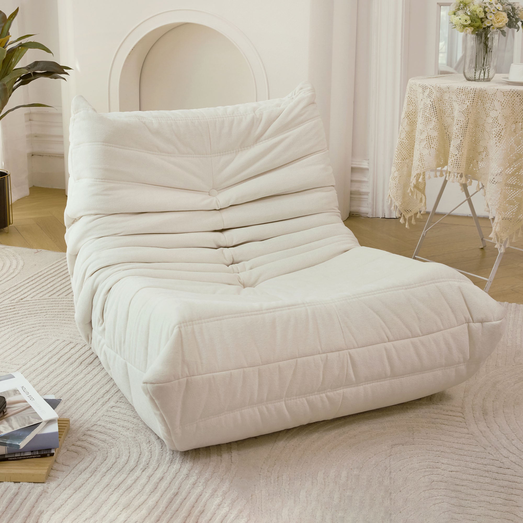Bean Bag Chair & Lounger, Armless Mid Century Foam Chair for Audlt, Beige