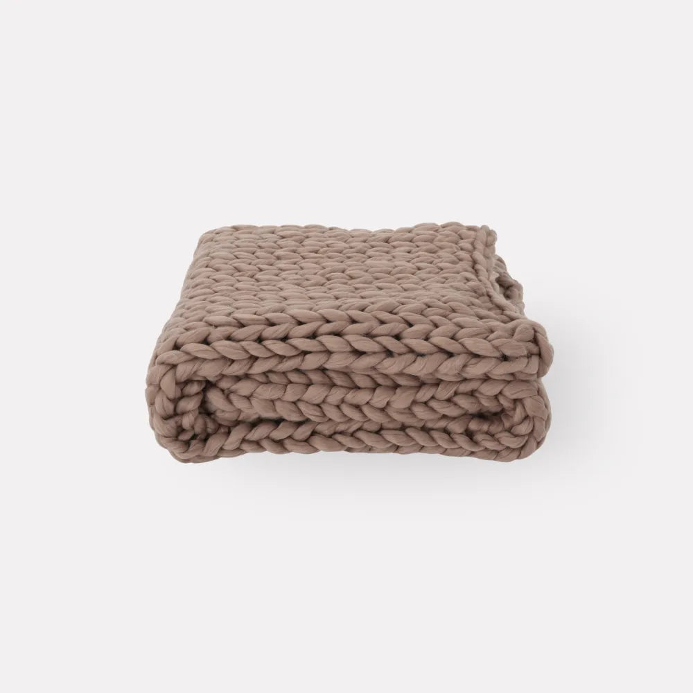 Blinddarm Chunky Knit Blanket Throw 50"x60", 100% Hand Knit Chenille Throw Blanket Reversible Design for Sofa & Home Decor, Brown