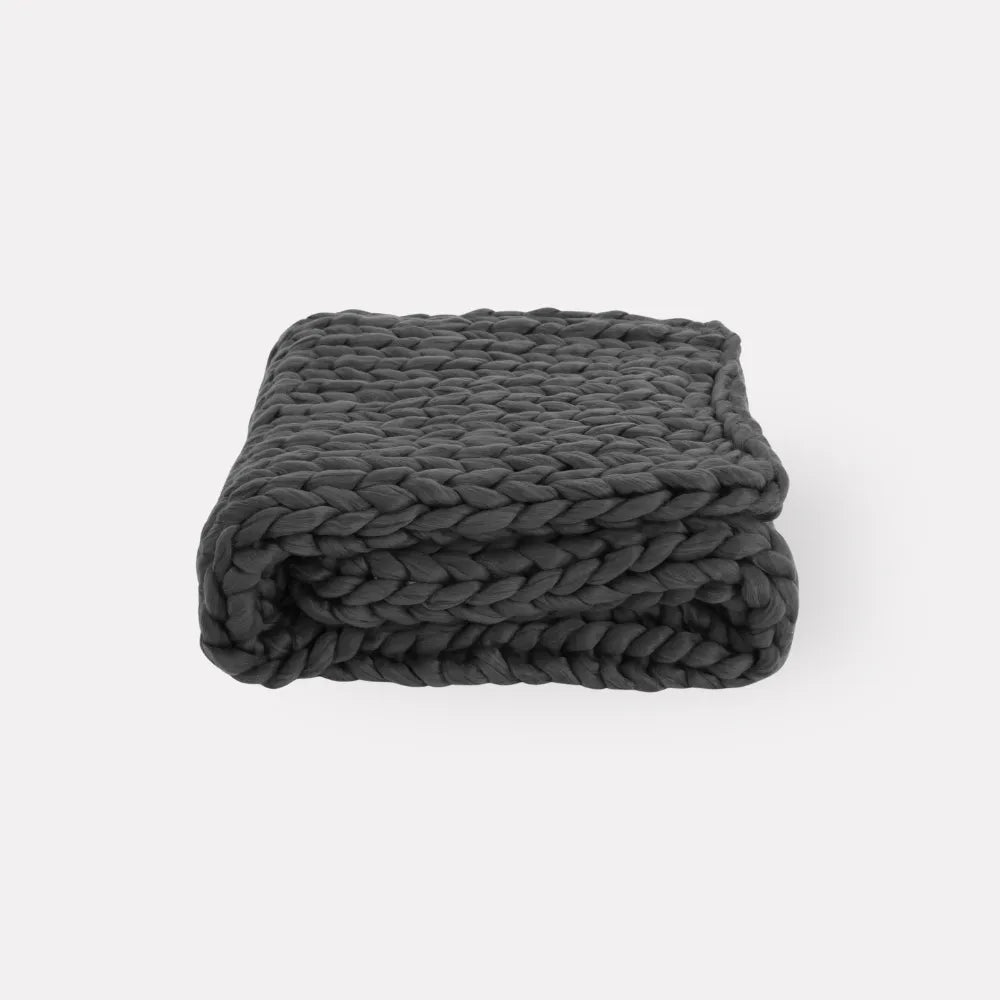 Blinddarm Chunky Knit Blanket Throw 50"x60", 100% Hand Knit Chenille Throw Blanket Reversible Design for Sofa & Home Decor, Dark Gray