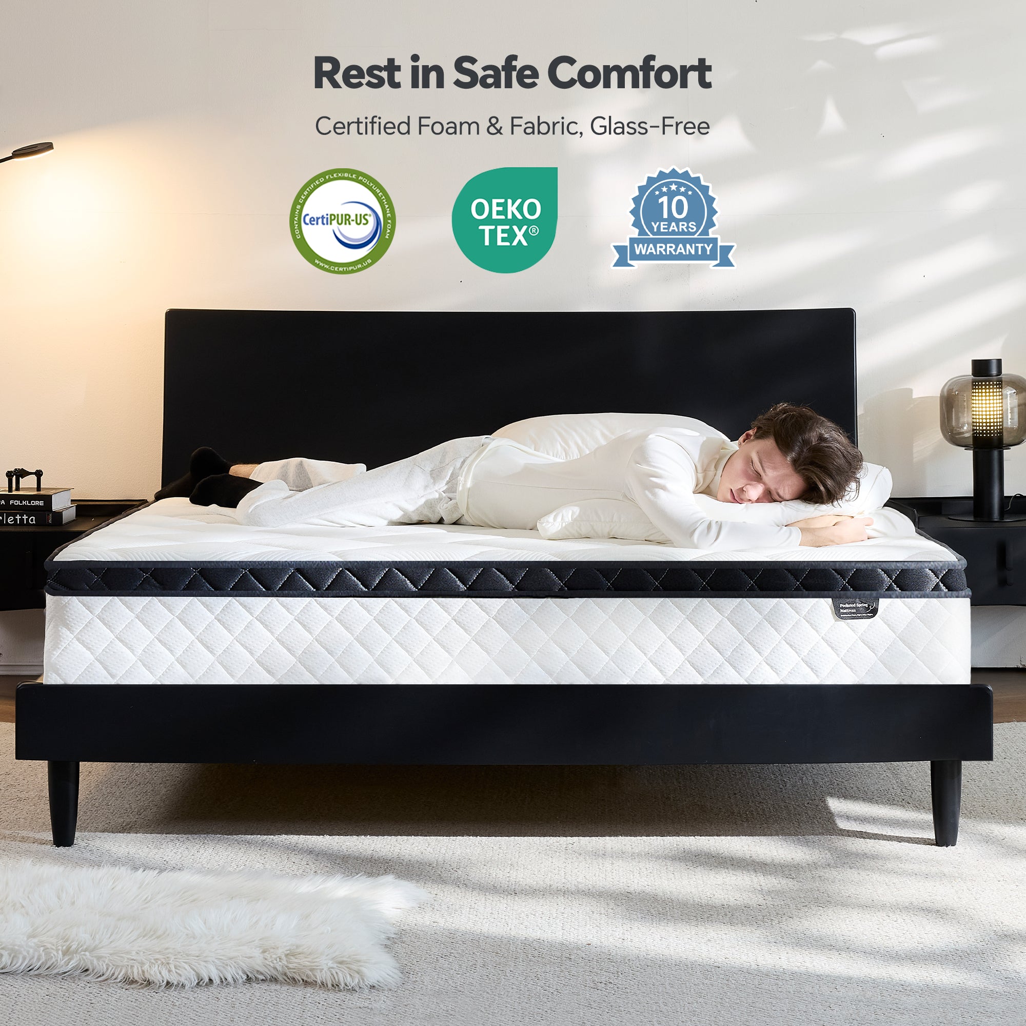 Twin/Full/Queen/King Mattress, 10-12-inch Hybrid Mattress in a Box, Memory Foam Mattress with Pocket Springs, Pressure Relief, Motion Isolation, CertiPUR-US Certified