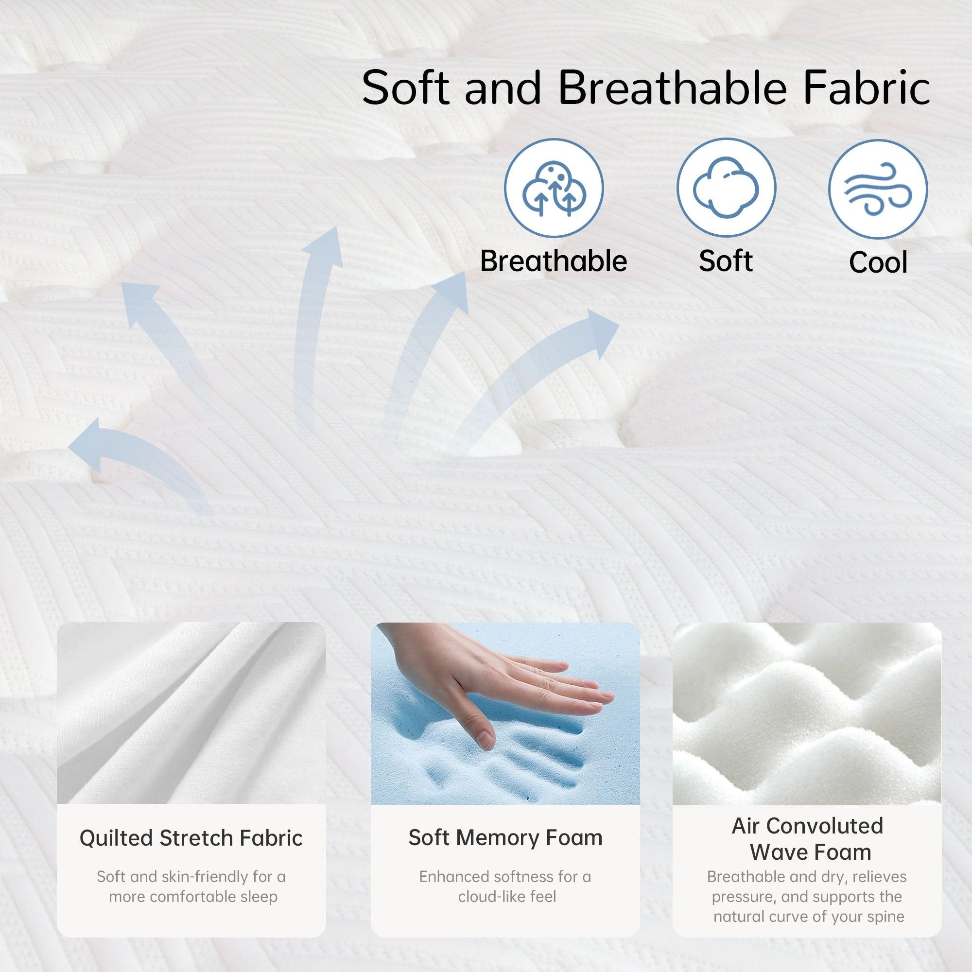 Blinddarm 12" Hybrid Memory Foam Mattress, Medium Firmness, Mattress in A Box, CertiPUR-US - Blinddarm