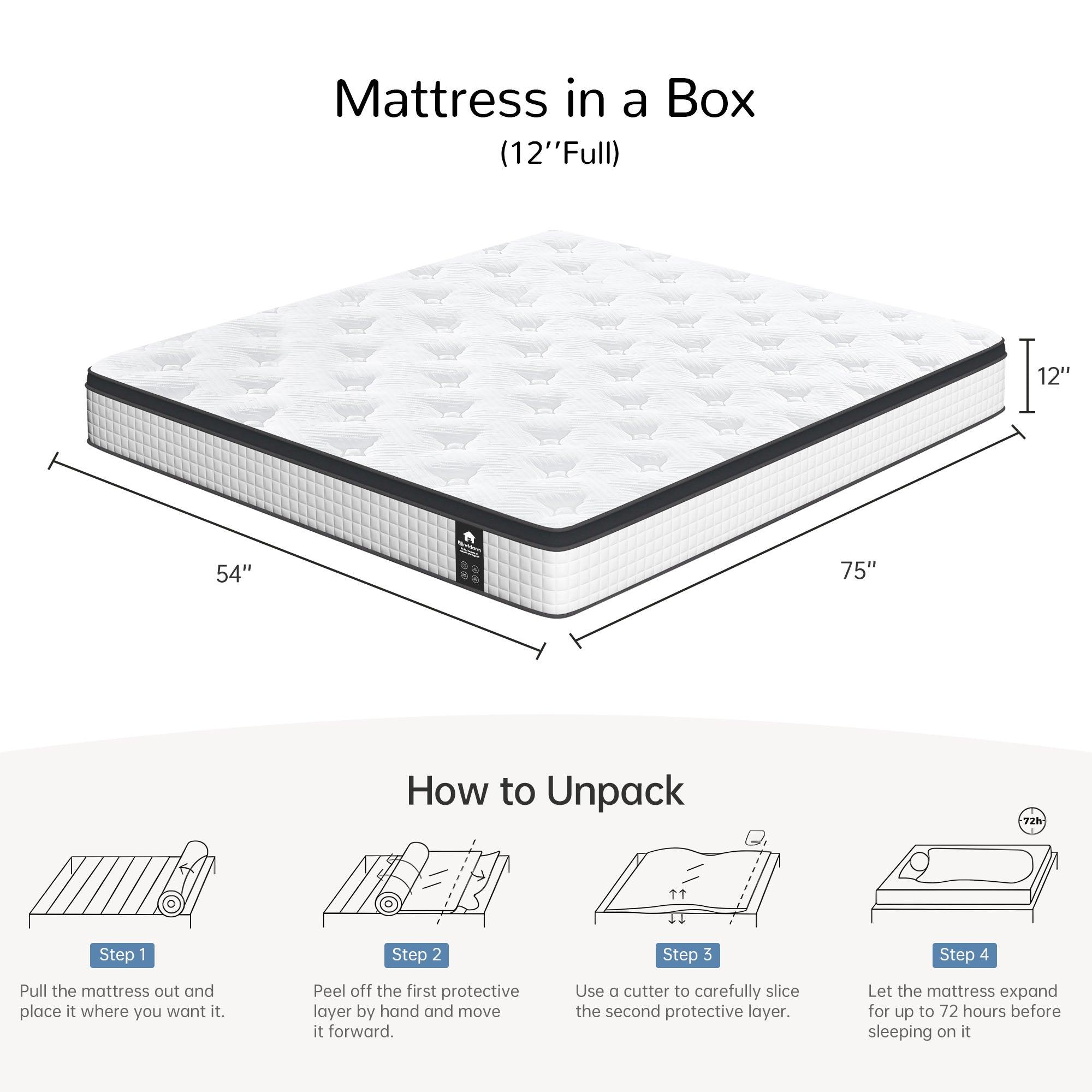 Blinddarm 12" Hybrid Memory Foam Mattress, Medium Firmness, Mattress in A Box, CertiPUR-US - Blinddarm