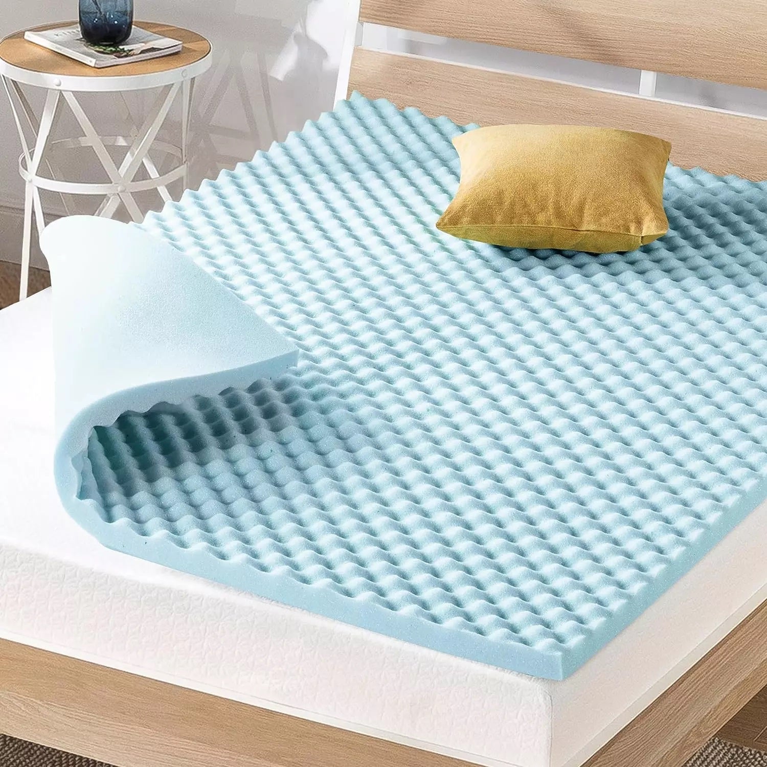 2 inch Egg Crate Memory Foam, Cooling Gel Infusion, Twin Mattress Topper, Blue