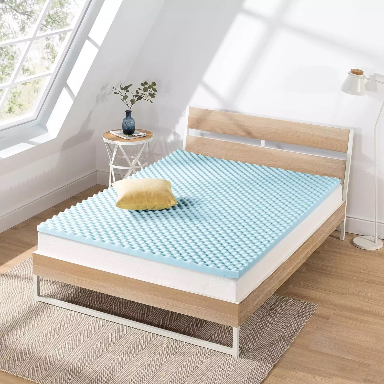2 inch Egg Crate Memory Foam, Cooling Gel Infusion, Twin Mattress Topper, Blue